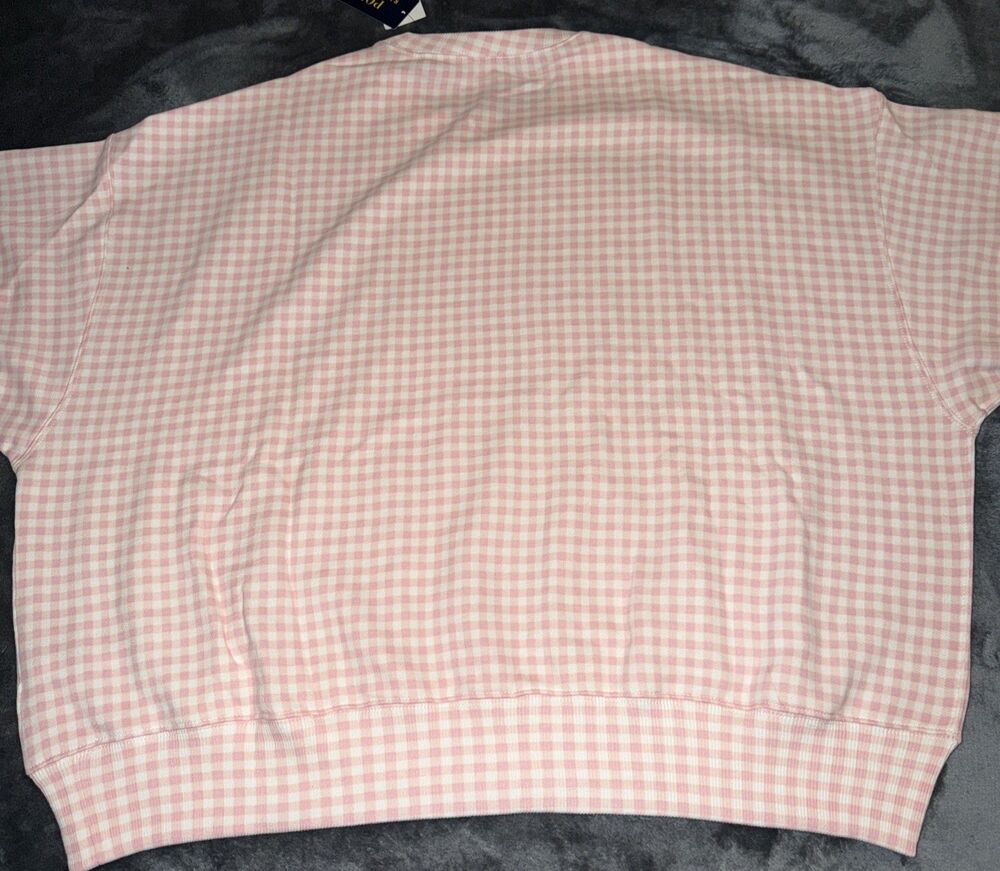 XLPolo Ralph Lauren Gingham Fleece Sweatshirt Pink White - Picture 11 of 13